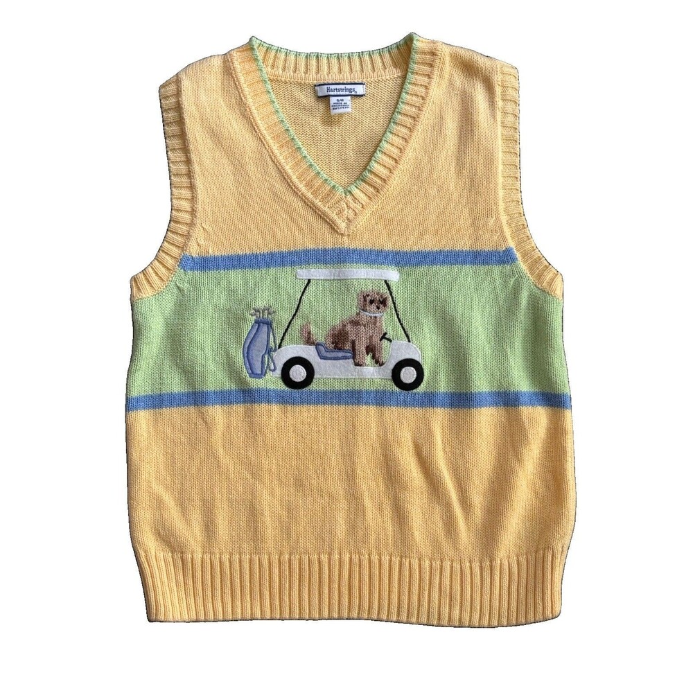 Vintage Hartstrings Golf Cart  Kids Knit Sweater Vest Sz 5/6